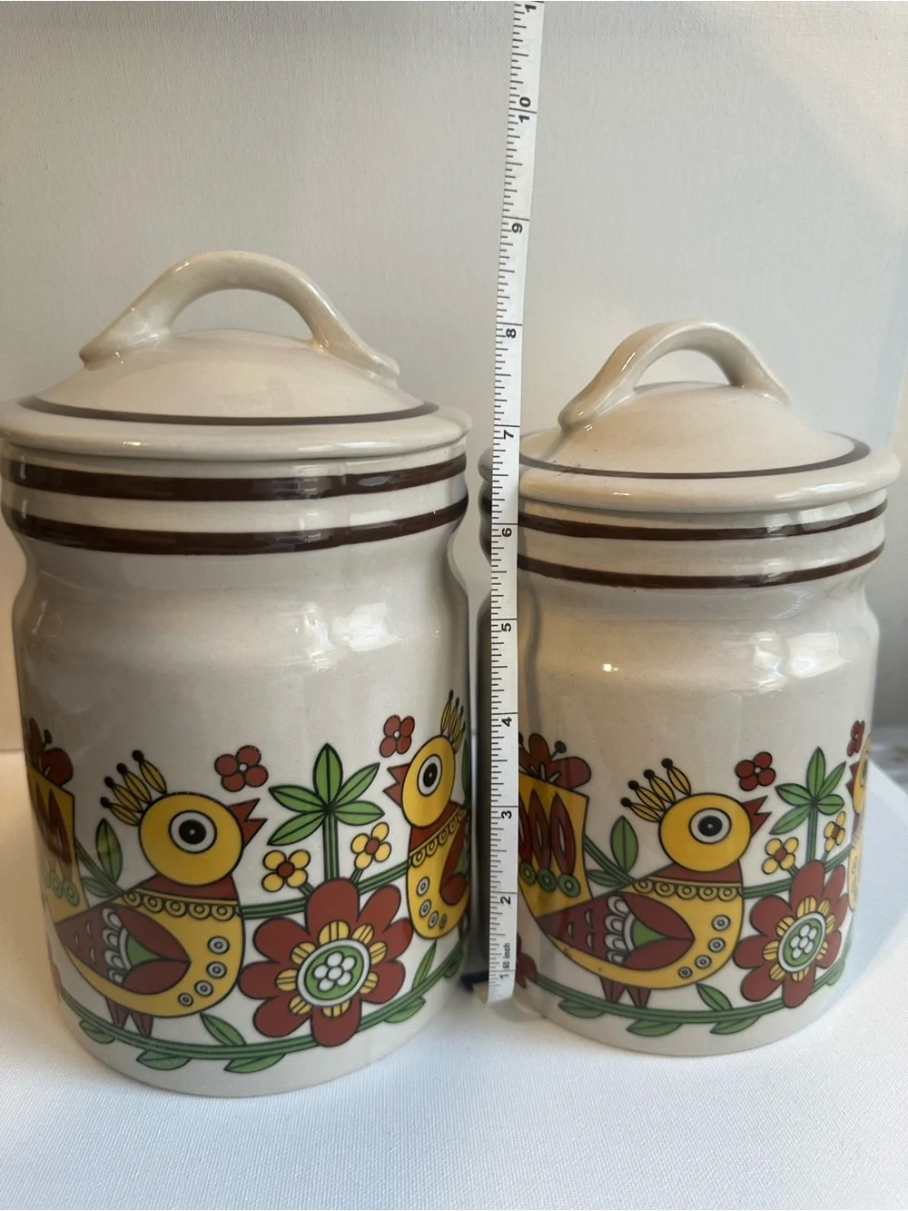 Set of 2 Vintage Retro Ceramic Bird Canister Set